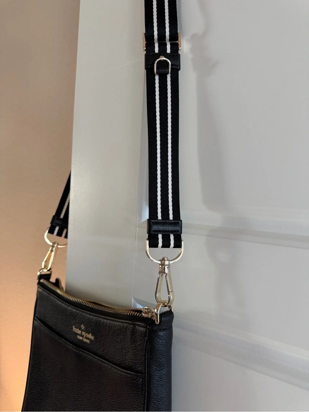 kate spade black pebbled leather crossbody with gold hardware
